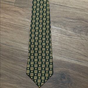 Tommy Hilfiger Olive Green and Gold Geometric Tie